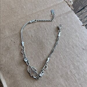 925 Sterling Silver Chain Bracelet double heart delicate links marked